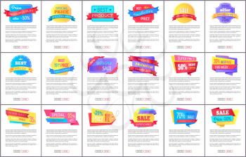 Premium quality price only this week special offer sale big set of posters with text vector web banners and buttons read more buy now isolated on white.