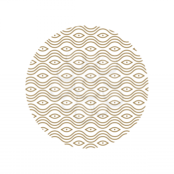 Japanese ethnic pattern inside big circle composed of unusual geometrical shapes isolated cartoon vector illustration on white background.