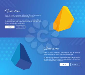 Uncut gemstones with sharp edges on Internet posters templates with sample text and buttons isolated cartoon vector illustrations on blue background.