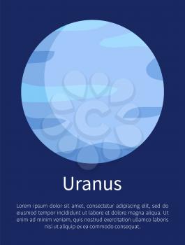 Uranus planet from Solar system vertical informative promotional poster with sample text isolated cartoon flat vector illustration on blue background.