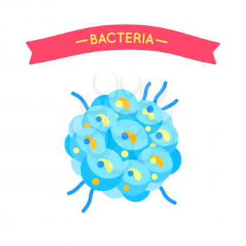 Bacteria or dangerous spherical form virus containing many cells with lines and spots isolated with space for inscription. Flat vector cartoon germ.
