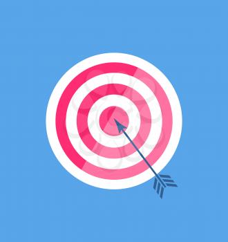 Darts with arrow in center of round with colorful stripes flat vector. Hitting target, goal achievement, element of accuracy and strategy, win strategy
