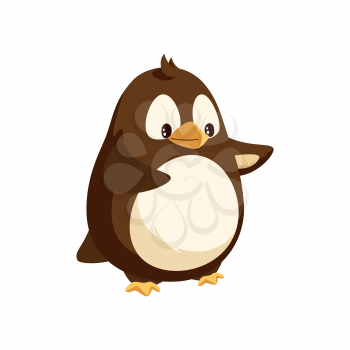 Penguin looking in distance and walking isolated icon vector. Animal with wings and beak, white and brown feathers. Antarctic winter cheerful character