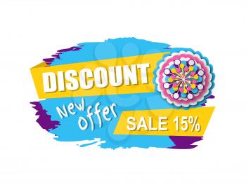 Discount and sale vector, isolated banner with price reduction and flower decoration, flora decor and clearance of shop, promotion and proposition