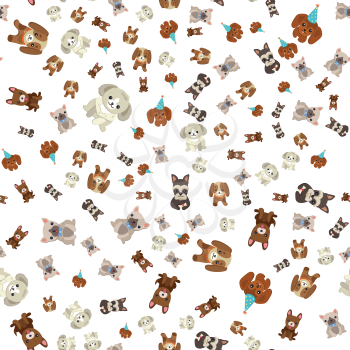 Doggy with cute muzzle vector, seamless pattern of dogs wearing celebration hat for holiday special occasion, isolated on white background, canine