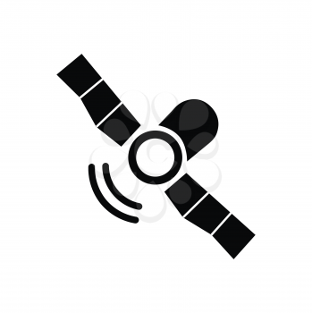 Cellular communication vector, satellite with wings monochrome sketch outline, broadcasting system searching for signal station flat style, isolated icon