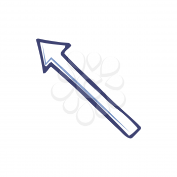 Arrow pointing on left top corner, line art indicator in sketch style. Moving up pointer vector illustration isolated. Monochrome arrowhead outline icon