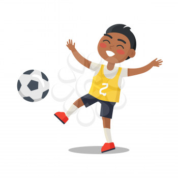 Indian schoolboy in sport uniform with number two sign vector illustration isolated on white. Funny child playing with soccer ball in cartoon style