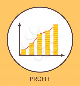 Profit graphic with charts in form of coin stacks. Statistical digram business success. Visualization productivity isolated vector illustration.