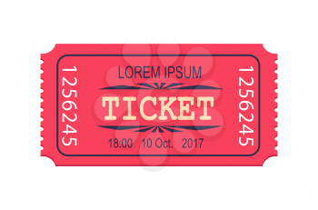 Pink ticket entry admission vector illustration in realistic design. Permission to enter on performance, paper invitation coupon in flat style