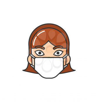Icon with women wearing medical mask. Allergic person isolated illustration on a white background. Illness and disease symptoms concept vector isolated