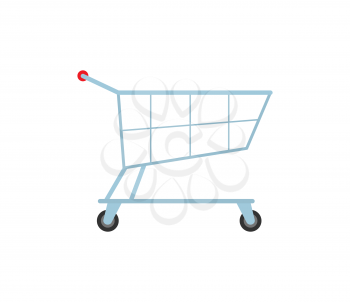 Cart on rolls in store isolated icon. Vector of metal trolley for shopping. Supermarket shop basket, customers products delivery item at market