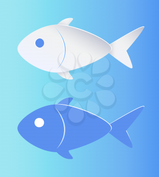 Contrast color fish silhouette isolated on blue. Two fingerlings with small triangle dorsals and ventral fins and medium size tail vector illustration