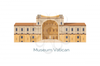 Museum Vatican Christian art , vector illustration of famous landmark memorial, monumental building, popular sightseeing in Italy isolated on white