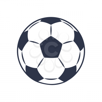Footballers ball close up icon. Football spherical object with patches, simple element for playing soccer game isolated on vector illustration, flat style