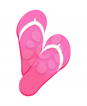 Pink flip flops vector illustration icon isolated on white background. Summer shoes, pair of slippers, cosy footwear in summertime, rubber sandals