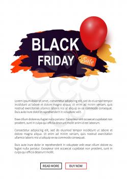 Black Friday sale tag, advertising badge with info about price reduction, discounts on goods. Promo label with red balloon vector on web poster with text