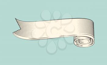 Ready for text horizontal rolled rope, scroll strip in vintage style, graphic line art outline. Hand drawn monochrome sketch decorative ribbon vector.