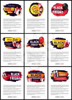 New offer on black friday, shops sellout discounts vector. Presents and gifts decorated with ribbons, commercial promotion of stores with sale prices