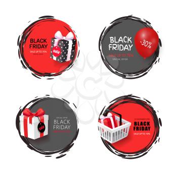 Black Friday special offer of shops and stores isolated banners set vector. Sellout of goods and exclusive products, clearance deals and discounts