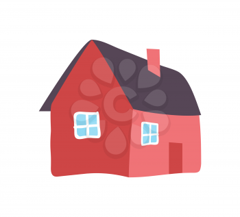 Hand drawn country house with chimney vector isolated. Cottage with window and door, rural home in countryside, brick dwelling icon, traditional lumber