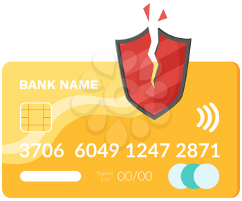 DDoS attack on credit card. Poster for social ingeneering, banner, presentation. Virus, hacker attack, credit card hacking. Fraud, theft of money from bank account. Hacked personal bank account