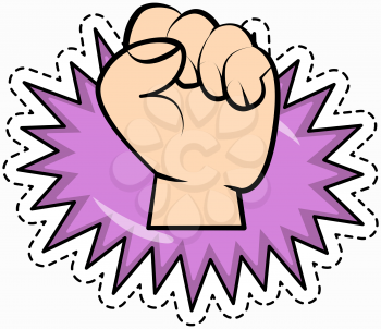 Raised fist on white background. Colored vector of punching hand with clenched fist aimed directly at viewer isolated on white. Protest sign, gesture of resistance and rebellion, fight for rights