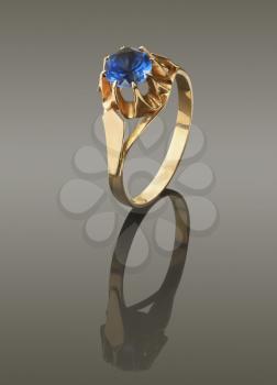 gold ring with blue stone alexandrite. with clipping paths