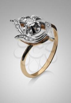 Women's gold ring with platinum and diamond gems