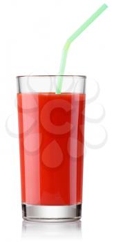 glass of fresh tomato juice isolated on white with clipping paths
