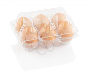 chicken eggs in a plastic container isolated on a white background, clipping path