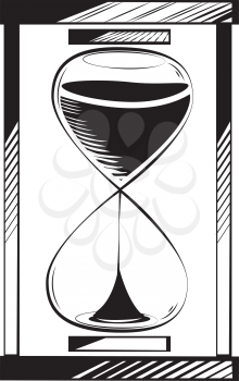 Hourglass just starting to run through marking the beginning of a deadline or specified time limit, black and white hand-drawn doodle illustration