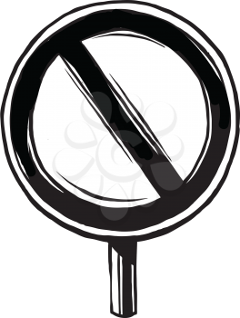Ban on parking road traffic sign warning motorists that parking in the area is prohibited, hand-drawn black and white vector illustration