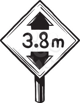Height restriction traffic sign warning that the maximum permissible height of a vehicle that can use the road must be under the 3,8m clearance