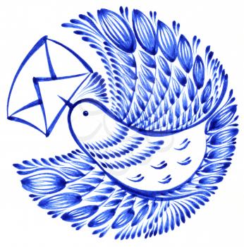 Royalty Free Clipart Image of a Decorative Design with an Envelope and Bird