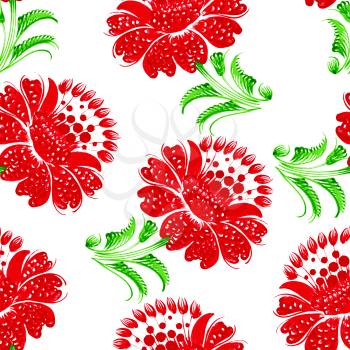 Seamless floral pattern, hand drawn, vector, illustration in Ukrainian folk style