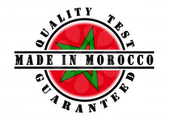 Quality test guaranteed stamp with a national flag inside, Morocco
