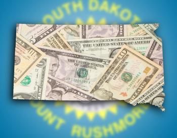 Map of South Dakota, filled with US dollars