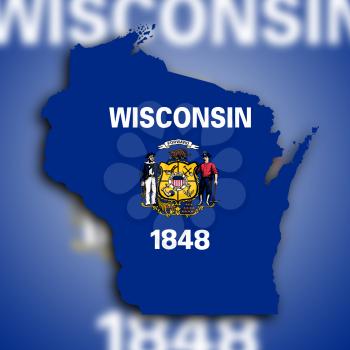 Map of Wisconsin, filled with the state flag