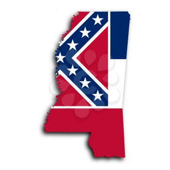 Map of Mississippi filled with the state flag