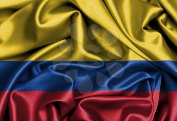Satin flag, three dimensional render, flag of Colombia