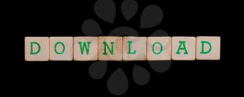 Green letters on old wooden blocks (download)