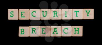 Green letters on old wooden blocks (security breach)