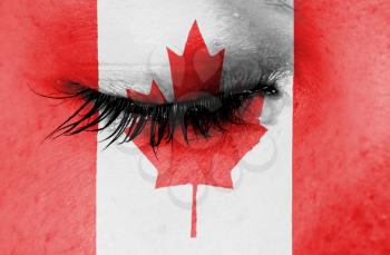 Crying woman, pain and grief concept, flag of Canada
