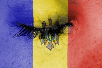 Crying woman, pain and grief concept, flag of Moldova