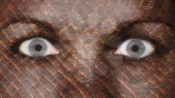 Women eye, close-up, eyes wide open, snake pattern