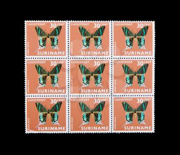 SURINAME - CIRCA 1960: Stamps printed by Suriname, shows butterflies, circa 1960