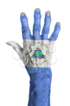 Hand of an old woman with arthritis, isolated on white, Nicaragua