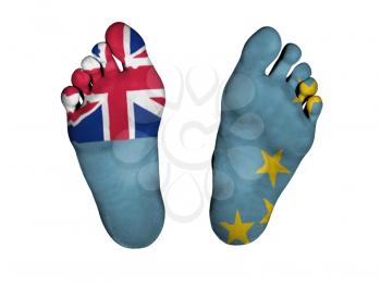Feet with flag, sleeping or death concept, flag of Tuvalu