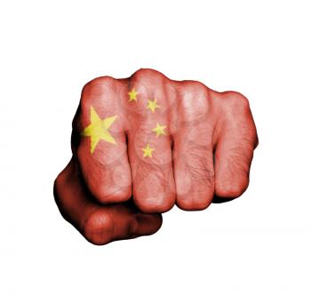 Front view of punching fist, banner of China